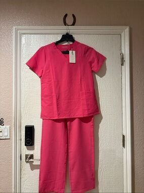 Unbranded Women’s Hot Pink Pajama Scrub Set - Short Sleeve Top & Pants